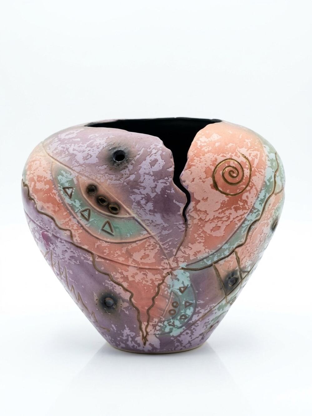 Vintage Michael Anthony Signed Postmodern Studio Art Pottery Vase, Pastel Teal